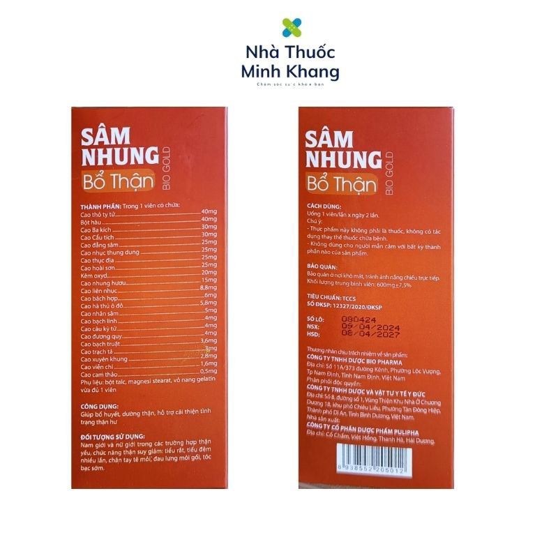 Viên Uống Sâm Nhung Bổ Thận- Nhung Huơu-Giúp Bổ Huyết Dưỡng Thận, Cải Thiện Thân Hư, Tiểu Đêm Nhiều Lần. Hộp 40 Viên