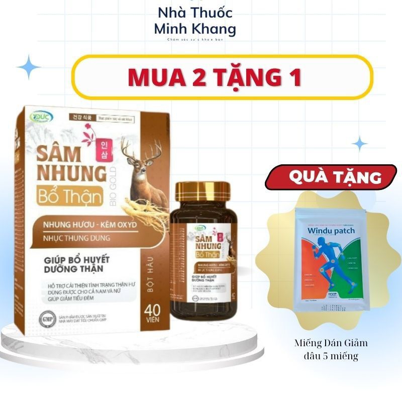 Viên Uống Sâm Nhung Bổ Thận- Nhung Huơu-Giúp Bổ Huyết Dưỡng Thận, Cải Thiện Thân Hư, Tiểu Đêm Nhiều Lần. Hộp 40 Viên