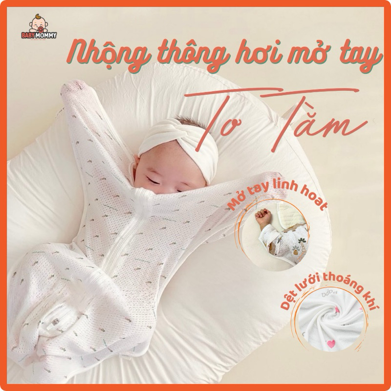 Nhộng chũn thông hơi tơ tằm mở tay mùa hè cho bé (0-9 tháng), Nhộng lưới tơ tằm siêu mát, siêu mềm, ship hoả tốc| Shopee