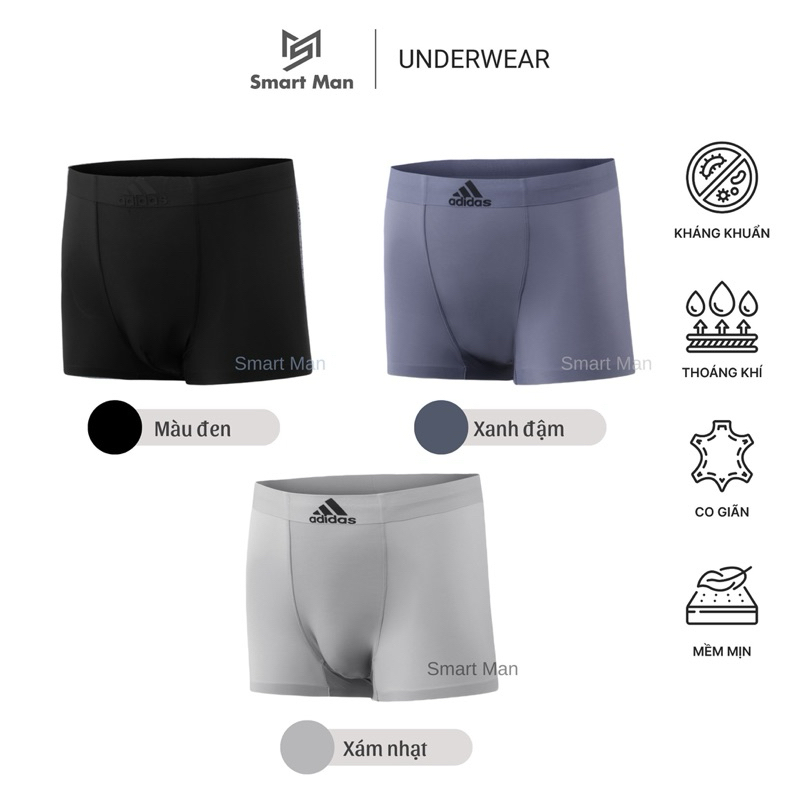 Quần Sịp Đùi Nam - Combo 3 Quần Lót Boxer Nam SMART MAN Đúc Lụa Cao Cấp Cực Kỳ Mềm Mát