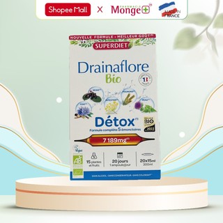 Hàng chính hãng Thải Độc Hữu Cơ Detox 5in1 Da Gan Thận Ruột Phổi Drainaflore Bio SUPERDIET 20 Ống