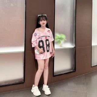 Quần áo bé gái - Bộ phông thể thao cổ tim số 88 cho bé gái từ 9 đến 28 kg - SUN KID'S