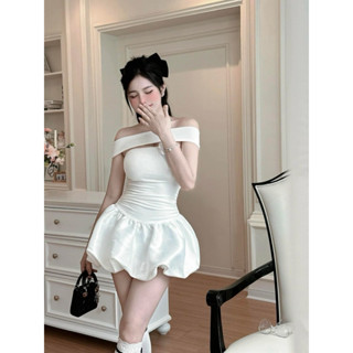 Váy Quây Dây Cổ Đính Hoa Bồng Siêu Xinh Đai Mặc Được 2 Kiểu, Có Lót Quần Bên Trong, Váy Trễ Vai Tag Hoa, Váy Bồng