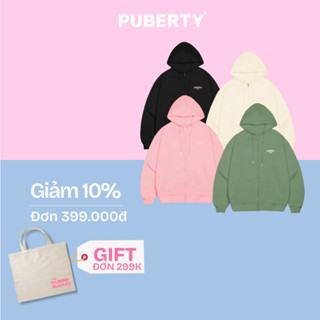 Hoodie Zip Unisex Oversize Local Brand PUBERTY UNI LOGO HOODIE ZIP / ĐEN - HỒNG - KEM - XANH VỎ ĐẬU