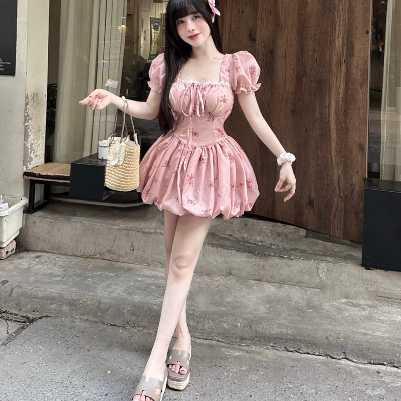 Váy thô hoa vát eo cúc ngọc