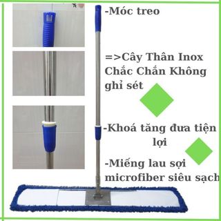 Cây lau sàn nhà công nghiệp san hô 60cm siêu sạch cán inox tăng đưa bông microfiber siêu thấm hút