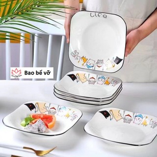 Đĩa vuông hình mèo, đĩa vuông pét, đĩa vuông hình dễ thương