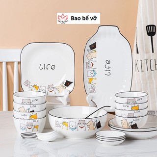 Bát đĩa sứ hình mèo, bát đĩa hình pet, bát đĩa hình dễ thương