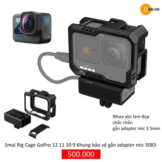 Smal rig cage gopro 12 11 10 9 khung nhựa bảo vệ gắn adapter mic 3083