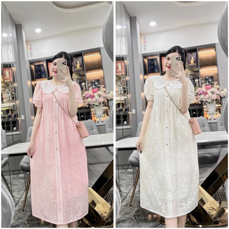 Váy ren cổ thêu nơ đá sm