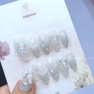 Nail Box tráng gương ẩn nhũ đính đá charm