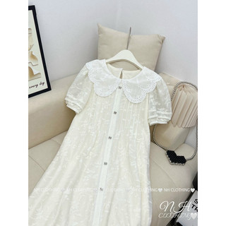Váy ren cổ thêu nơ đá sm
