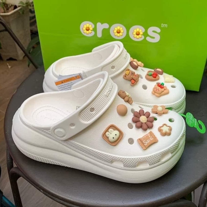 dep cross Dép Crocs Band Classic High Nữ Version 3 đế cao 7cm tặng 12 Jib ngẫu nhiên