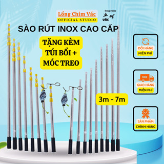 Sào Rút Treo Lồng Chim, Sào Rút Inox Cao Cấp 3M - 7M, Tặng Kèm Móc Treo Và Túi Bổi