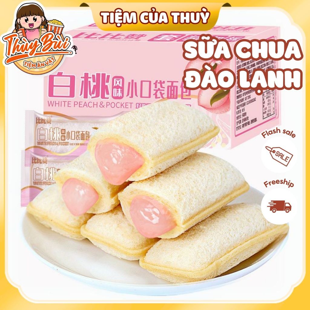 Bánh Sữa Chua Kem Đào Đài Loan Phiên Bản Mới, Bánh Mì Sữa Chua Đài Loan Kem Đào Lạnh,