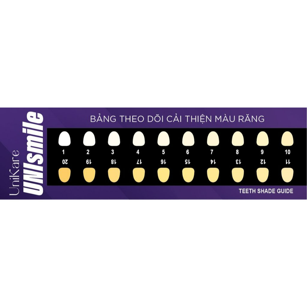 Bảng theo dõi màu răng cho serum hôi miệng và serum trắng răng - Unibeauty