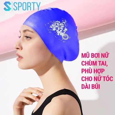 Nón bơi nữ chùm tóc dài SPORTY CA35 sử dụng cho người lớn cho bé gái, trẻ em trên 6 tuổi
