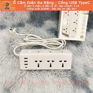 Ổ Cắm Điện Tam Giác Đa Năng Nhiều Cổng Kèm Cổng Sạc USC TypeC Chân Chịu Tải 2500w-3000w