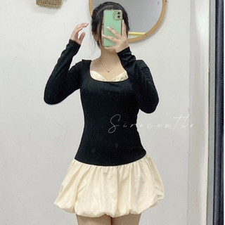 (Sẵn) Đầm bí tay dài đen phối màu tà bí xinh xắn 36d9