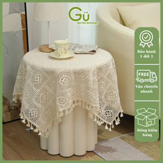 Khăn trải bàn màu ngà phối ren vintage - Trang trí decor phụ kiện chụp ảnh