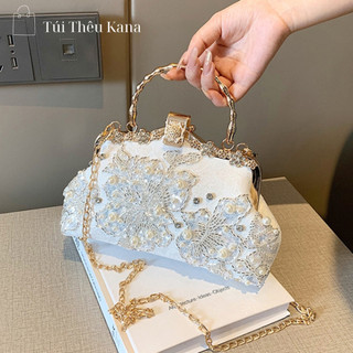  Túi xách nữ Túi đeo chéo Retro Túi áo dài sườn sám thêu ngọc trai đính đá phù hợp mọi trang phục 