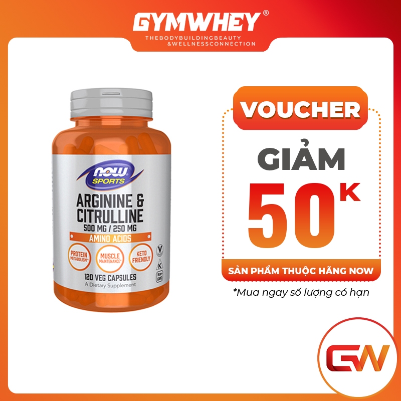 NOW ARGININE & CITRULLINE 500MG / 250MG Tăng Cường Sức Khỏe Miễn Dịch, Hỗ Trợ Xây Dựng và Phục Hồi Cơ 120 viên