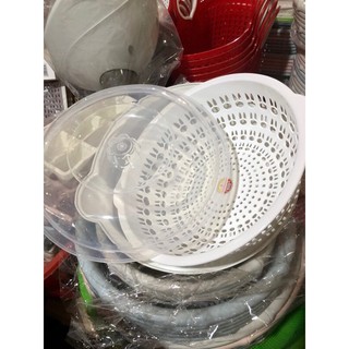 Sét rổ kèm chậu và nắp nhựa trong suốt đựng rau củ quả đồ dùng QUANG MINH