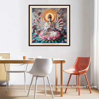 Tranh thêu chữ thập phật quan âm, phật thiên thủ thiên nhãn mn6034: 65*68cm thêu full - tự thêu