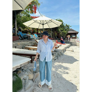 Quần bò xuông chân ren bigsize