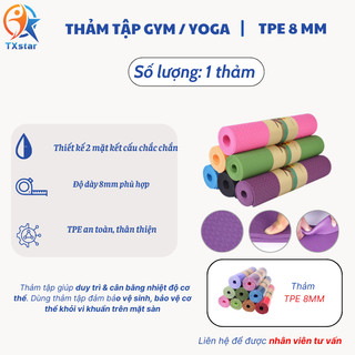 Thảm tập Yoga TPE 8mm đúc 1 lớp cao cấp độ đàn hồi tốt bền bỉ chống trơn trượt không bám mùi