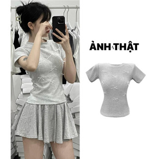 Áo Thun Dáng Babytee Gắn Nơ Chất Cotton Xịn Xò Kiểu Dáng Basic