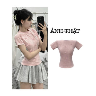 Áo Thun Dáng Babytee Gắn Nơ Chất Cotton Xịn Xò Kiểu Dáng Basic