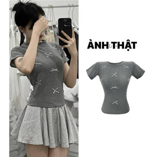 Áo Thun Dáng Babytee Gắn Nơ Chất Cotton Xịn Xò Kiểu Dáng Basic