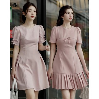Đầm ngắn tay cổ tròn, đính nơ, xếp ly Twenty.5 -  DA28