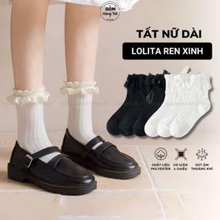  Vớ ren lolita họa tiết dễ thương tất ren cao cổ chất liệu sợi poly mềm mịn co giãn bền form khi mang - ZH-160-1DOI 