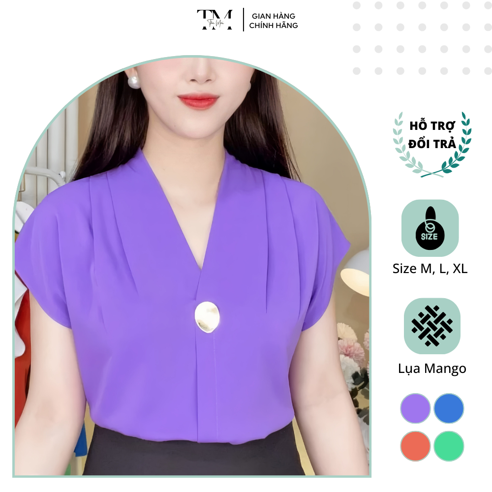 Áo kiểu nữ tay liền cổ chữ V, áo sơ mi nữ vải mango LOẠI 1 kiểu xếp ly, phong cách trưởng thành, form công sở - MS0021