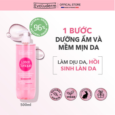 Toner cấp ẩm Evoluderm thuần chay, cân bằng PH, dưỡng ầm và phục hồi da khô và nhạy cảm 500ml