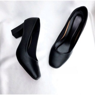 Giày cao gót trơn đế vuông - Giày cao gót công sở mũi vuông 5cm 7cm