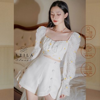 Leila closet | set áo, quần trắng phối nút