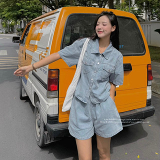 [RÁCH STORE] Set Denim - 0275 - Áo Sơmi Túi Hộp - Quần Short