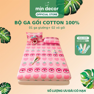 Bộ Ga Gối Cotton 100% Mịn Decor, Ga Giường Vỏ Gối Cotton Living Dễ Thương Cho Bé Gái, Miễn Phí Bo Chun
