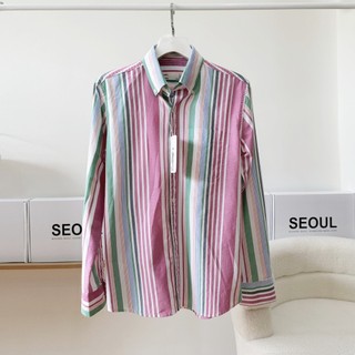 Áo sơ mi nam dài tay HỒNG SỌC XANH, vải Oxford cao cấp, phom dáng thoải mái, thấm hút tốt- SEOUL