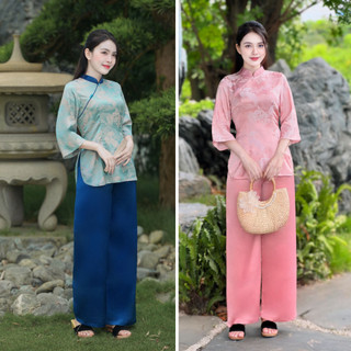 Pháp phục đi chùa, Bộ lam đi chùa chất liệu Lụa Gấm Long Phụng