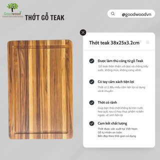 THỚT GỖ TEAK XUẤT KHẨU ÂU 38x25CM Không mùn, an toàn sức khỏe - Natural Teak Wood Cutting Board
