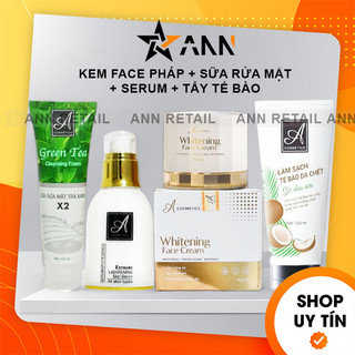 [Chính hãng] Combo Tẩy tế bào A Cosmetics + Sữa rửa mặt trà xanh X2 + Serum A + Kem face pháp A Mỹ Phẩm Phương Anh