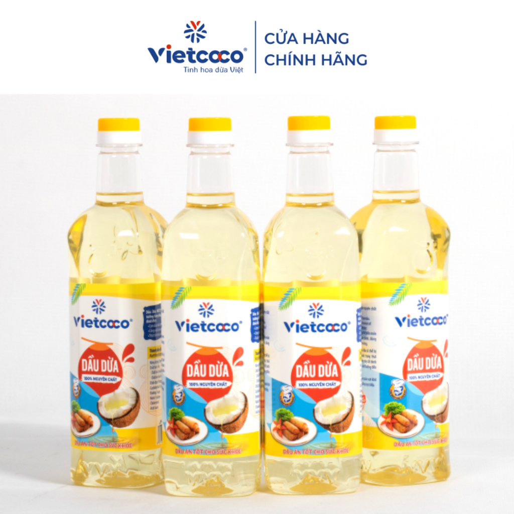 COMBO 4 Dầu dừa (100% nguyên chất) VIETCOCO - Chai 1L