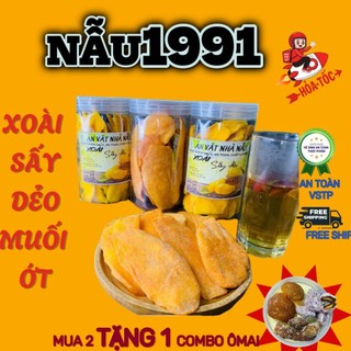 Xoài sấy dẻo muối ớt cay Nhà Nẫu. Xoài sấy muối ớt là loại xoài ở Cam Lâm, Vị chua, ngọt , cay nhiều.đồ ăn vặt healthy.