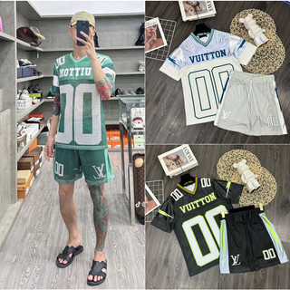 Bộ quần áo nam chữ lv dập nổi phối lưới siêu chất - bộ thể thao lv đen siêu đẹp cho nam