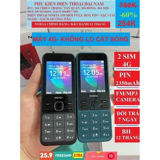 Điện thoại noki.a 150 4g 2024 mới nhất, 2 sim 2 sóng 4g, fullbox mới 100%, pin trâu 2350mah, sóng khoẻ, bền bỉ, bh 12t