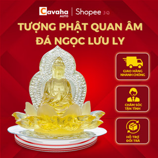 Tượng Phật Quan Âm Ngự Đài Sen, Chất Liệu Đá Lưu Ly Cao Cấp, Trang Trí Taplo Xe Ô Tô.